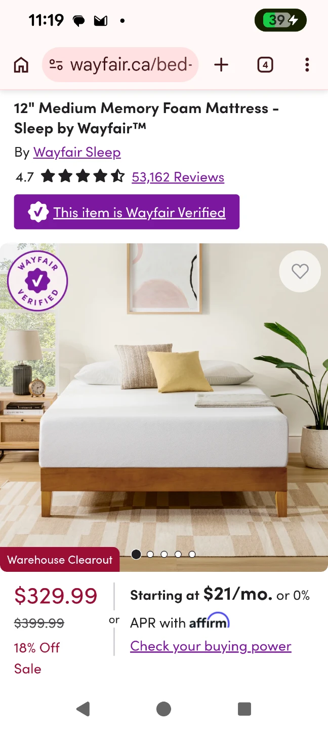 Wayfair Sleep 12-inch Memory Foam Mattress Mattress