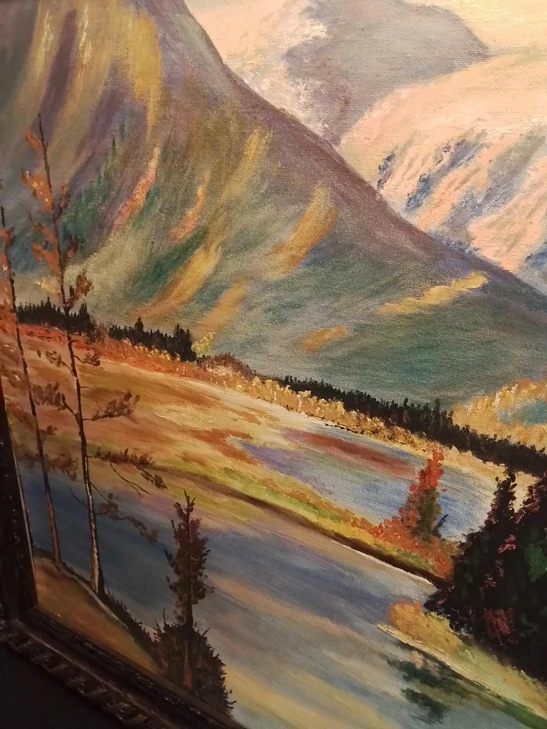 Original 1960s Impressionist Rocky Mountain & Lake Oil Painting - photo 2