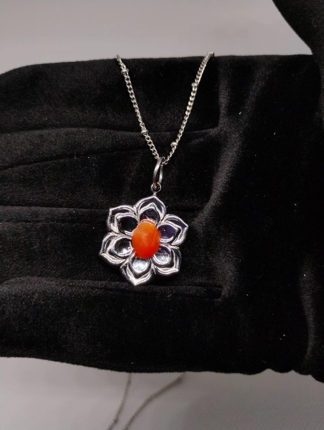 Silver Flower Carnelian Stone Jewelry Set - photo 2