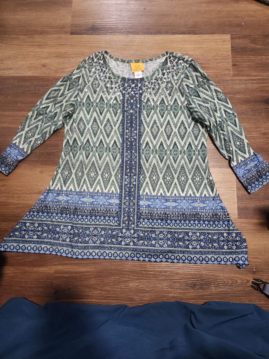 Ruby Rd. Blue Geometric Pattern Tunic