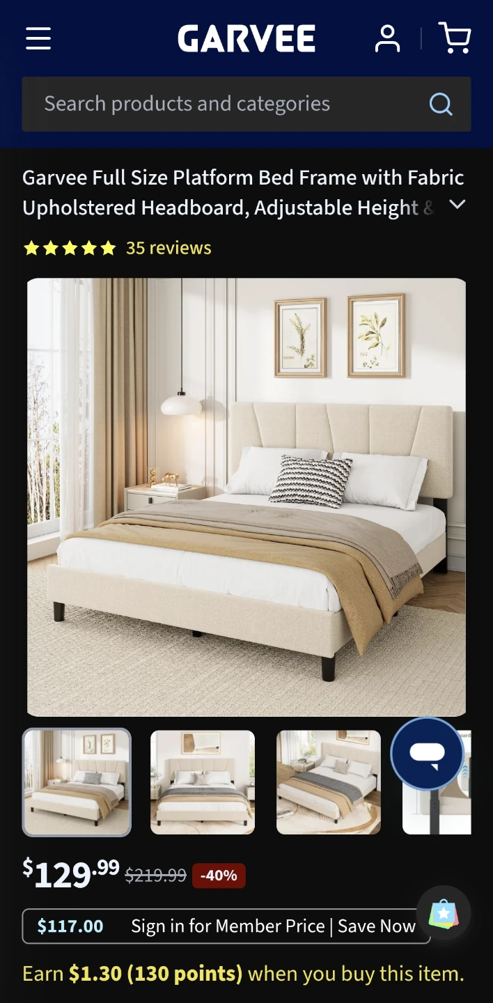 Garvee Full Size Upholstered Platform Bed Frame