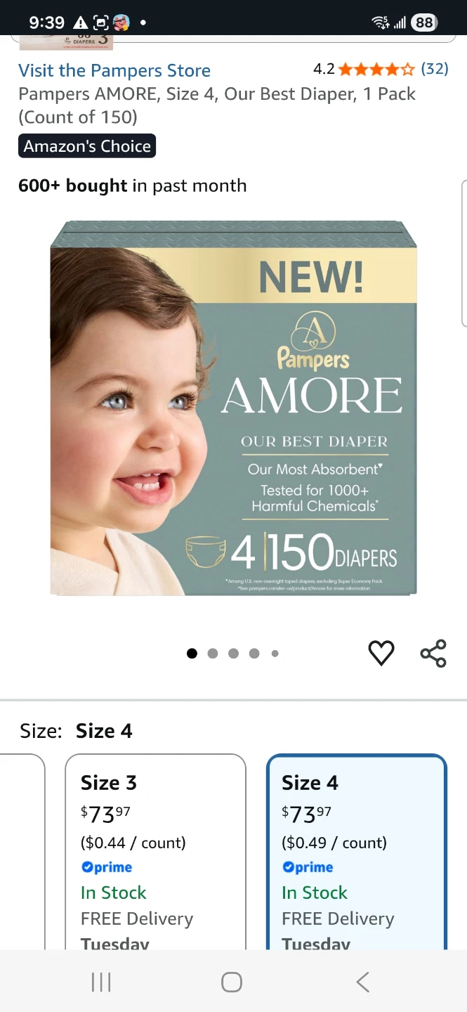 Pampers AMORE Diapers, Size 4 - photo 2