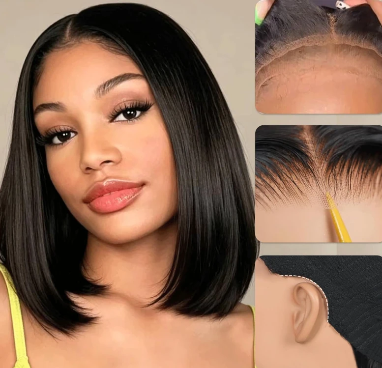 Human Hair Glueless Bob Wig - Black, 12 Inch