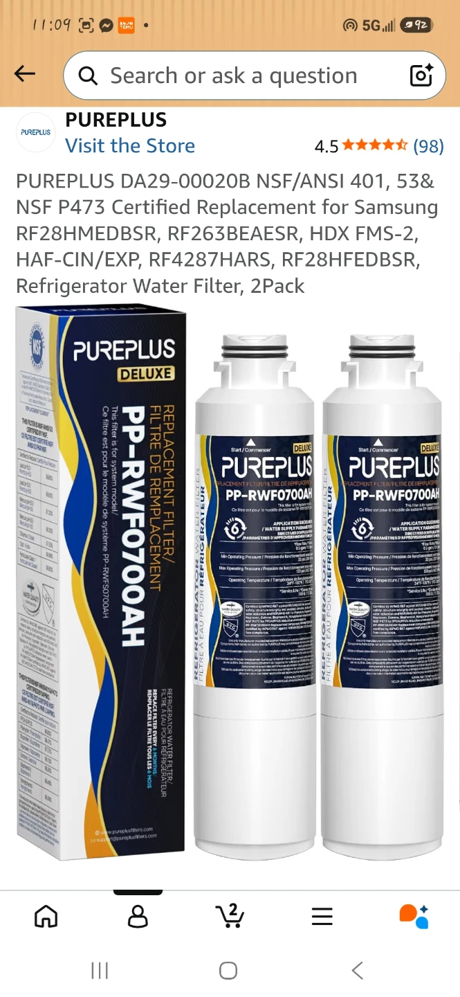 Pureplus Refrigerator Water Filter 2-Pack