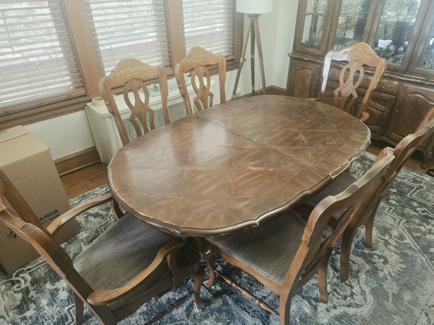 Dining Room Set with Table, Chairs, and Hutch