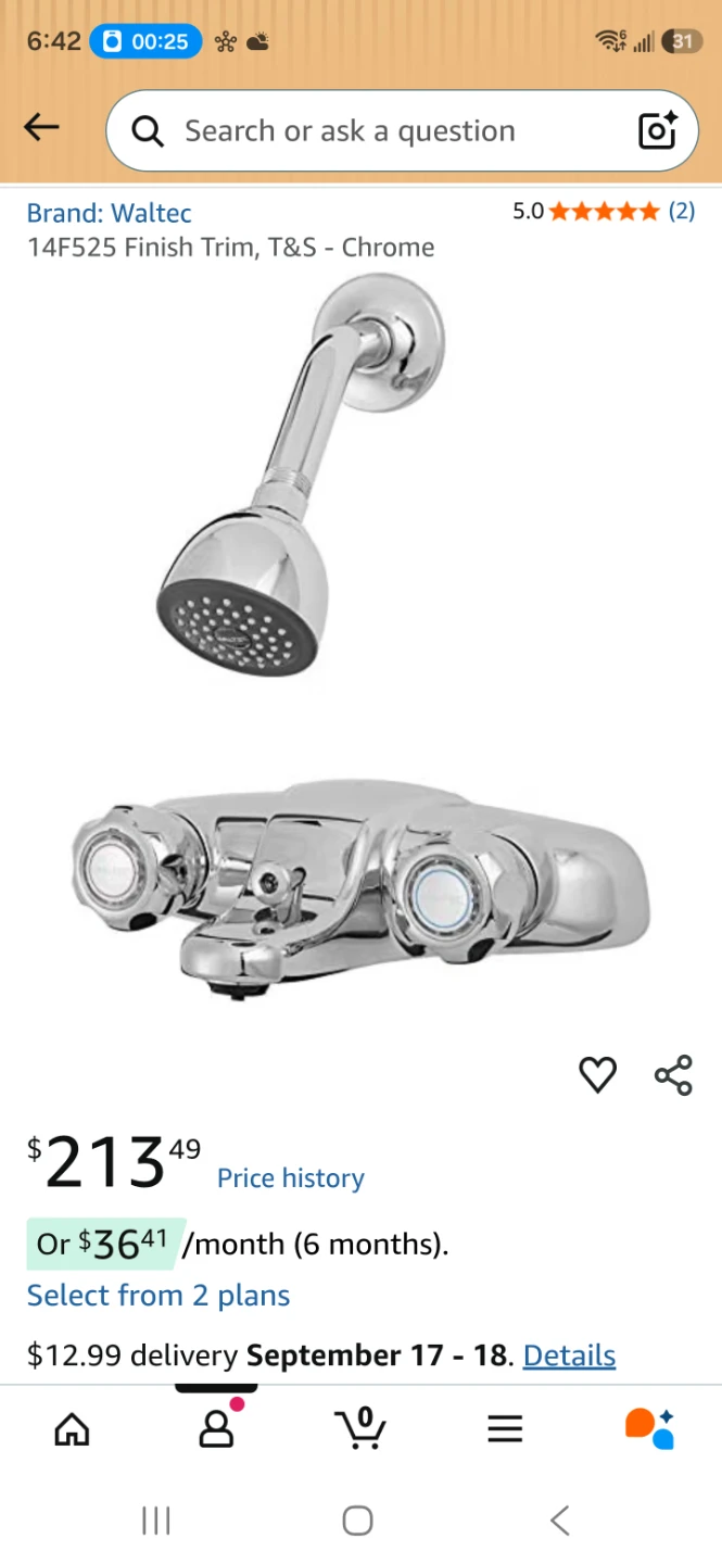 Waltec 14F525 Facemount Tub and Shower Trim
