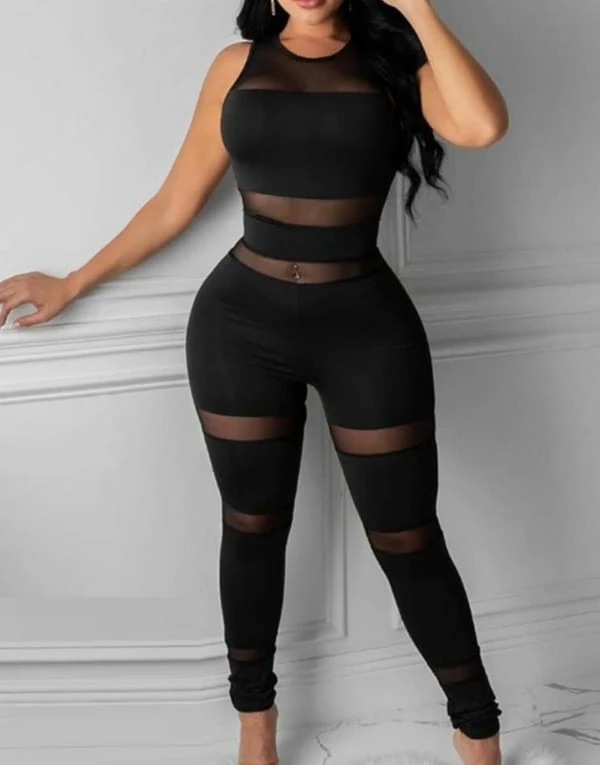 Black Mesh Detail Jumpsuit