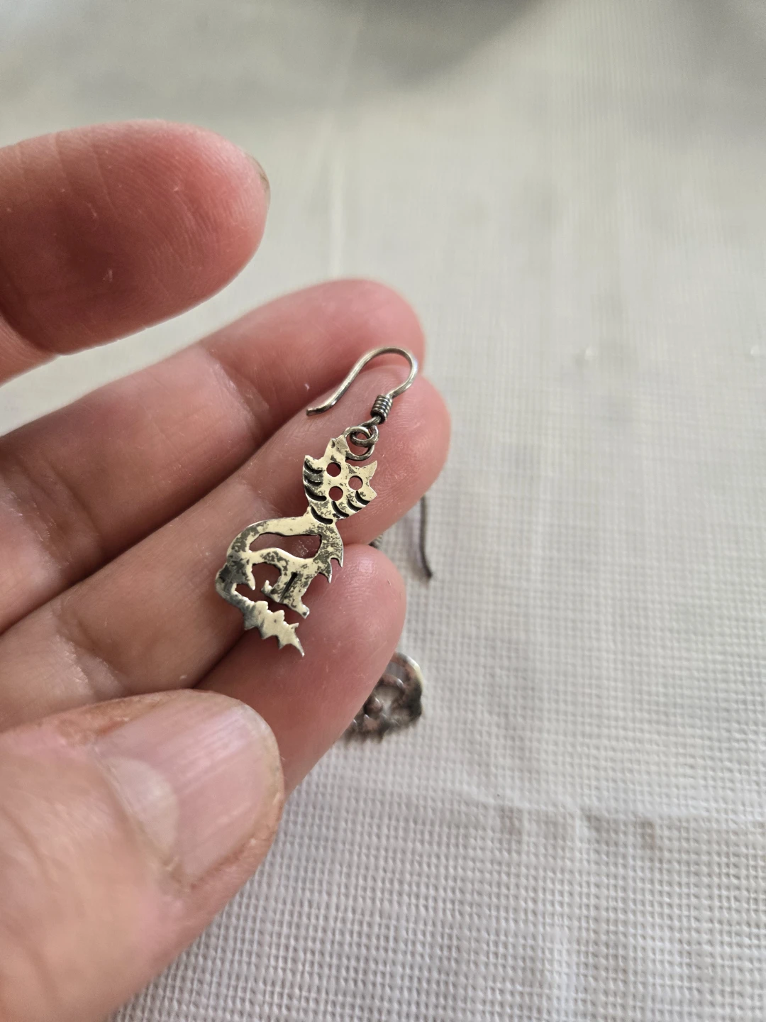 Sterling silver cat dangle earrings - photo 3