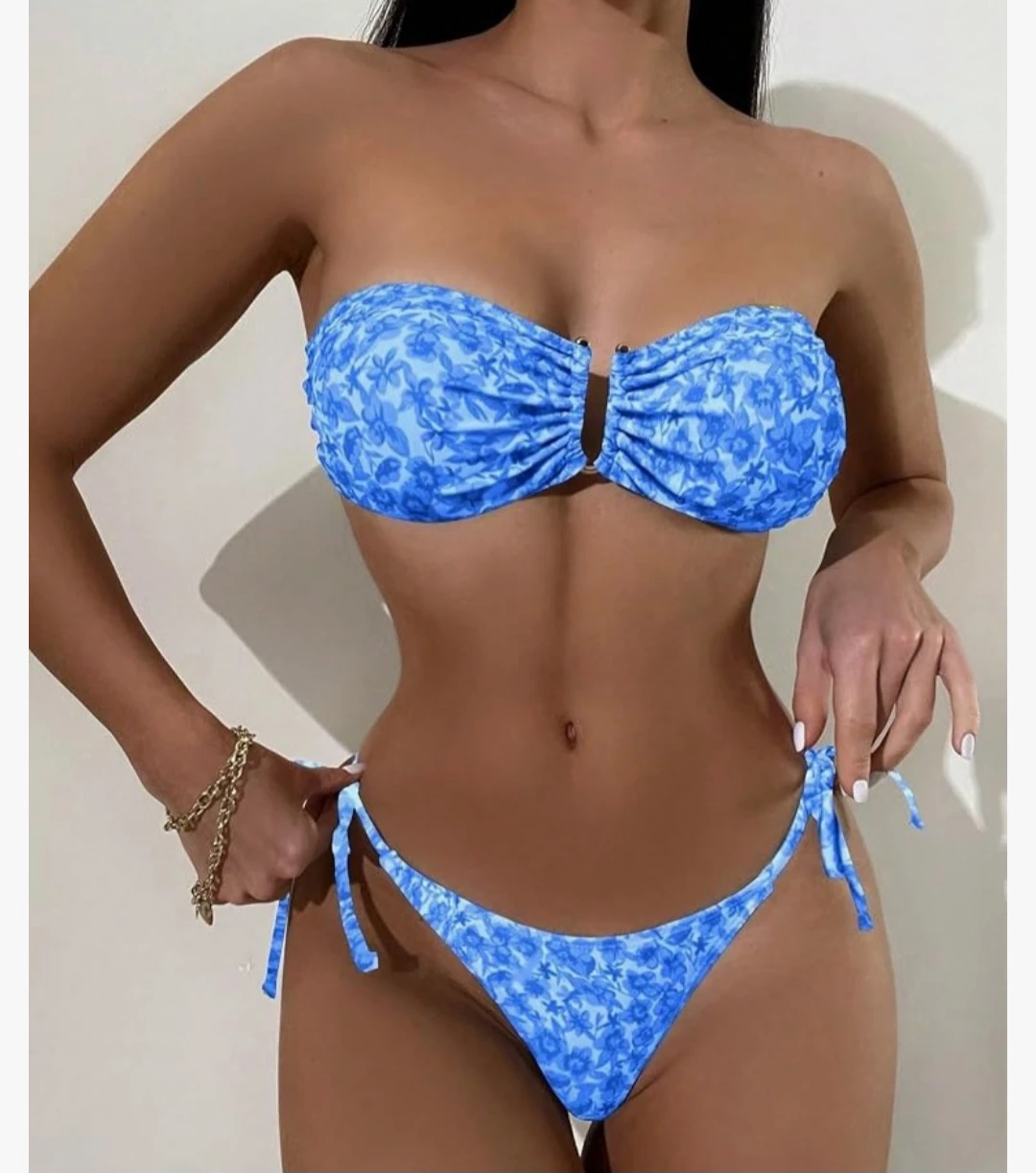 New Blue Floral Bikini Set Size Medium - photo 2