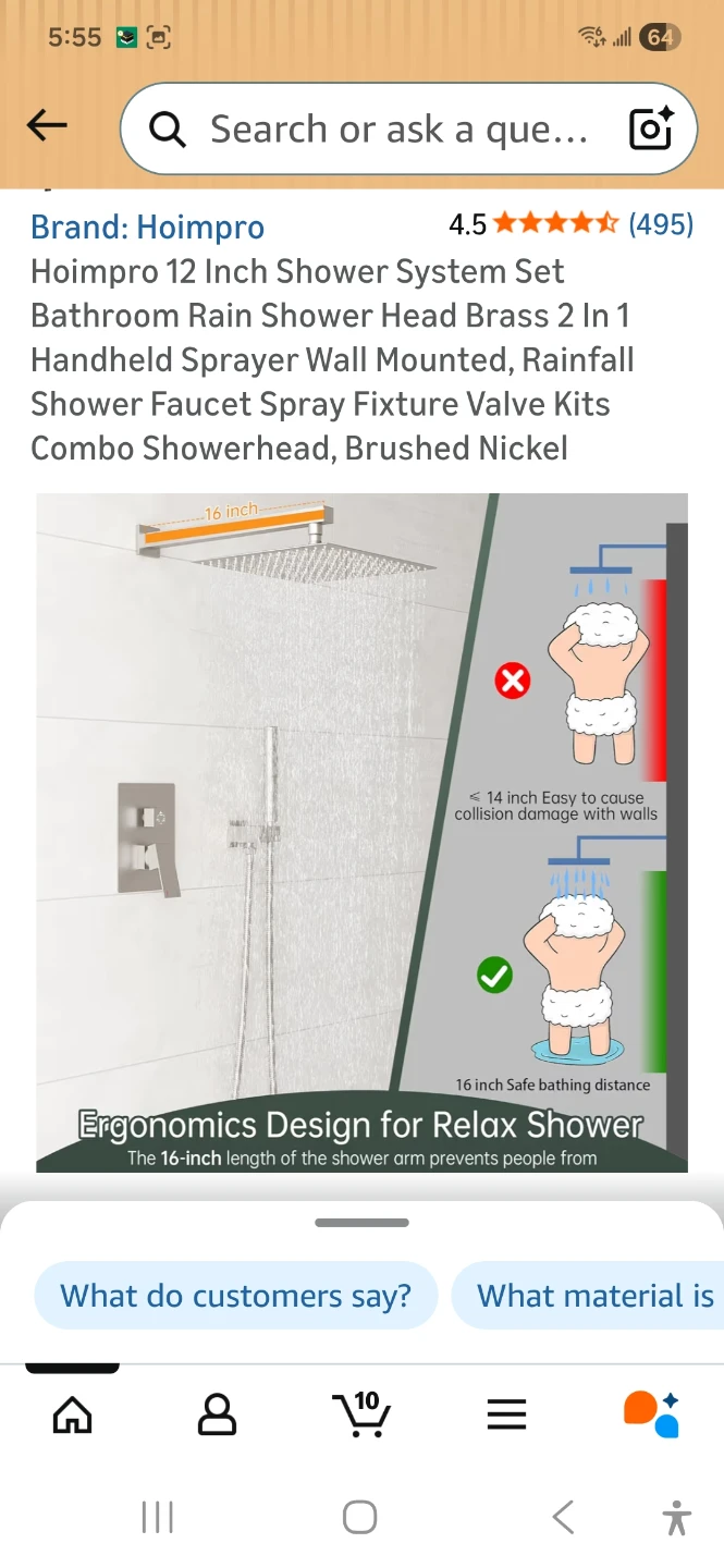 Hoimpro 12 Inch Rain Shower System Set - Brushed Nickel - photo 4