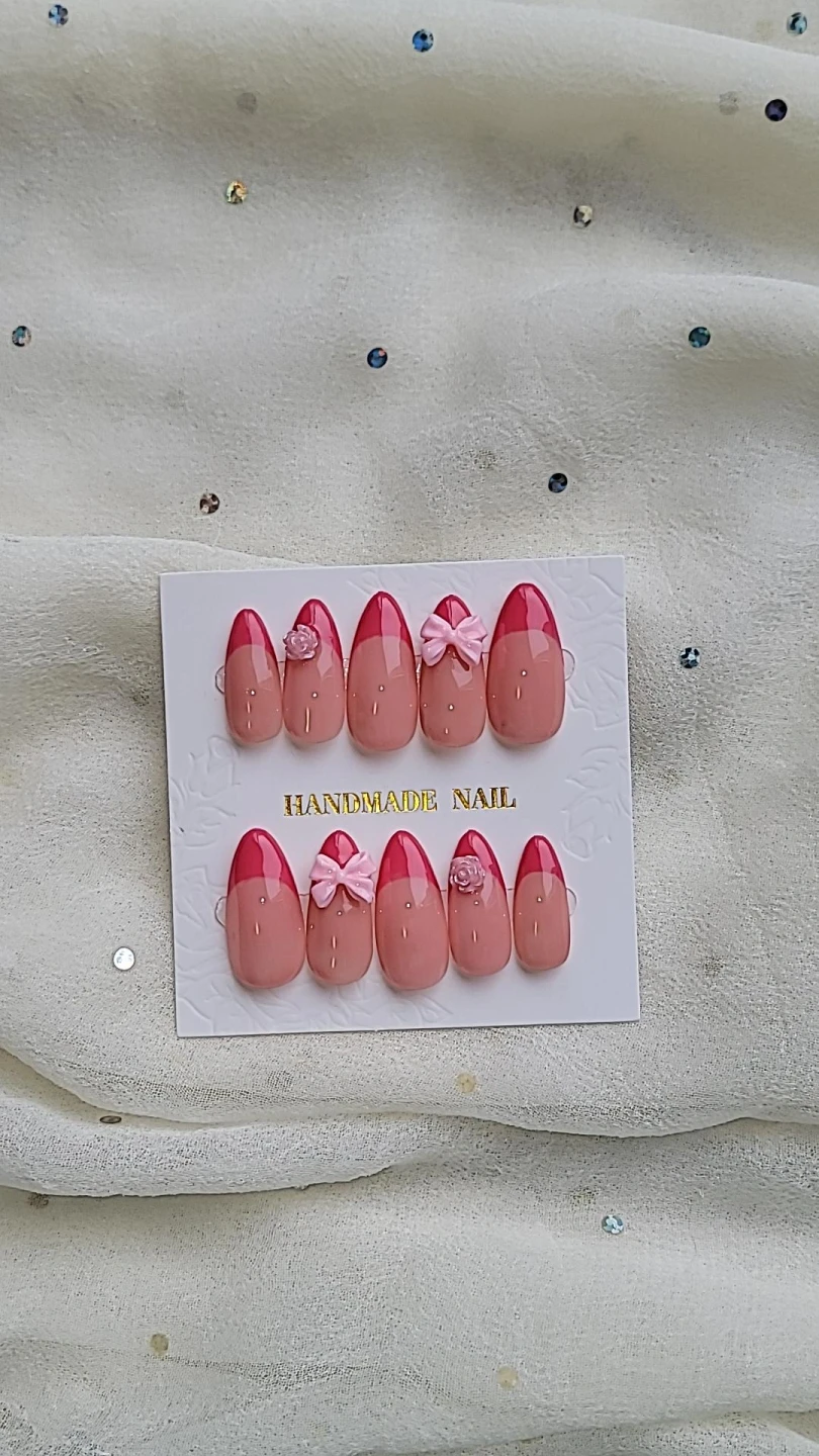 Pink French Tip Handmade Press-on Nails