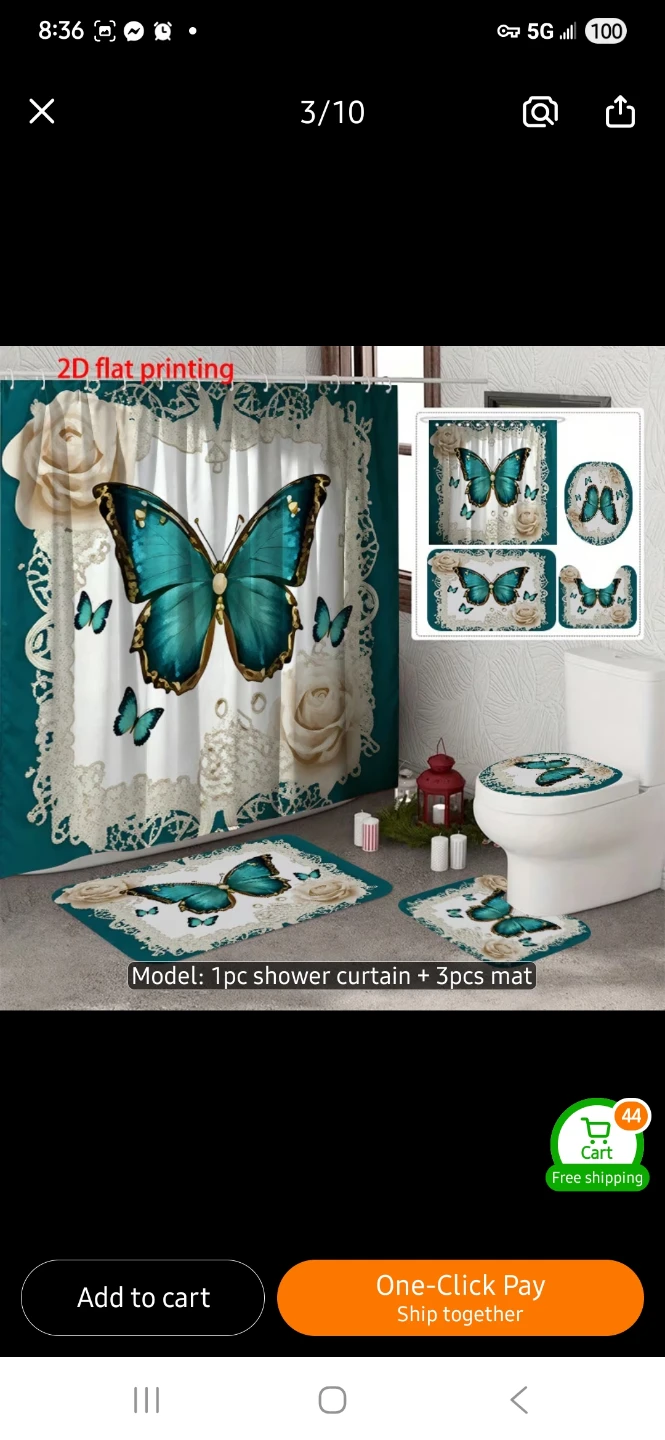 NEW Butterfly Print Shower Curtain and Bath Mat Set 🦋 - photo 2
