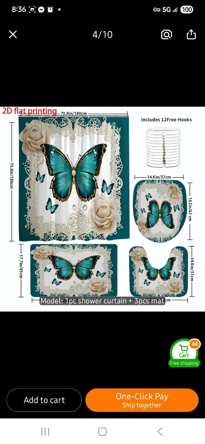 NEW Butterfly Print Shower Curtain and Bath Mat Set 🦋 - photo 3