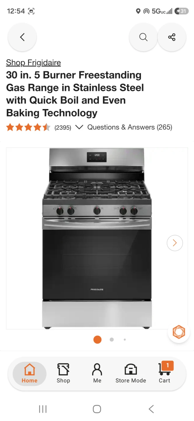 New in box Frigidaire 30 in 5 Burner Gas Range