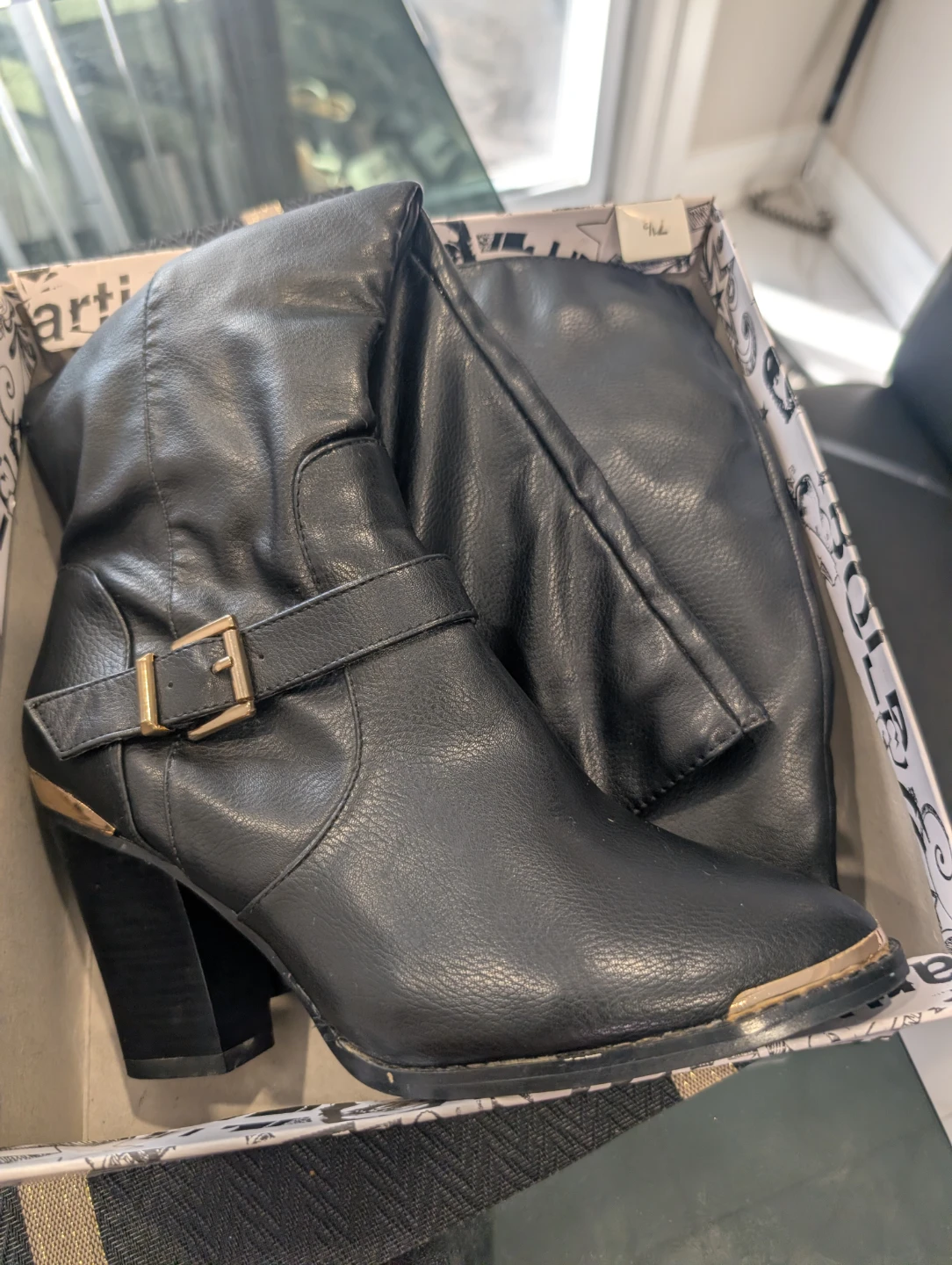 Black Heeled Boots with Buckle Accent - photo 5