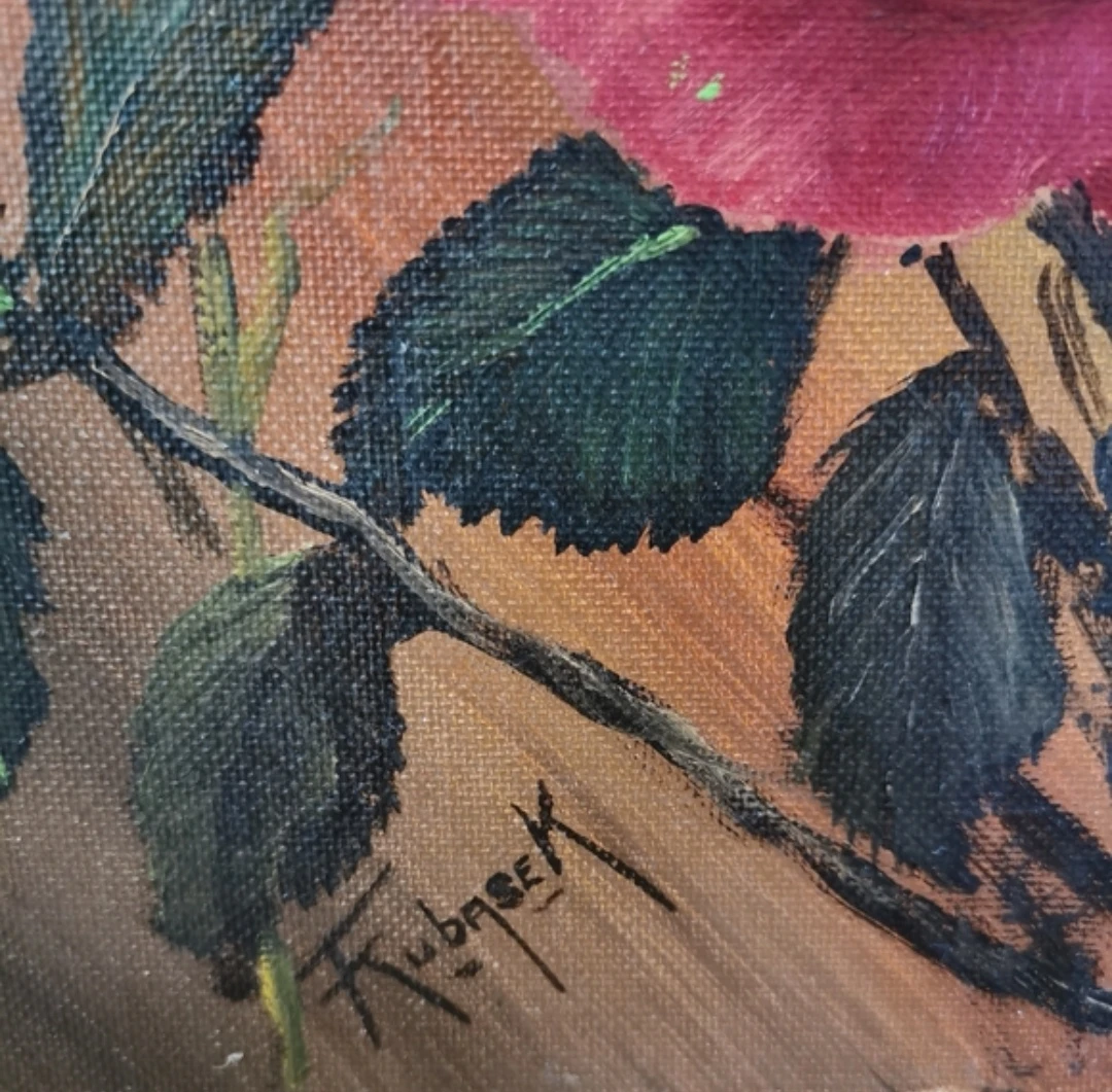 Vintage Signed Oil Painting – Red Roses - photo 4