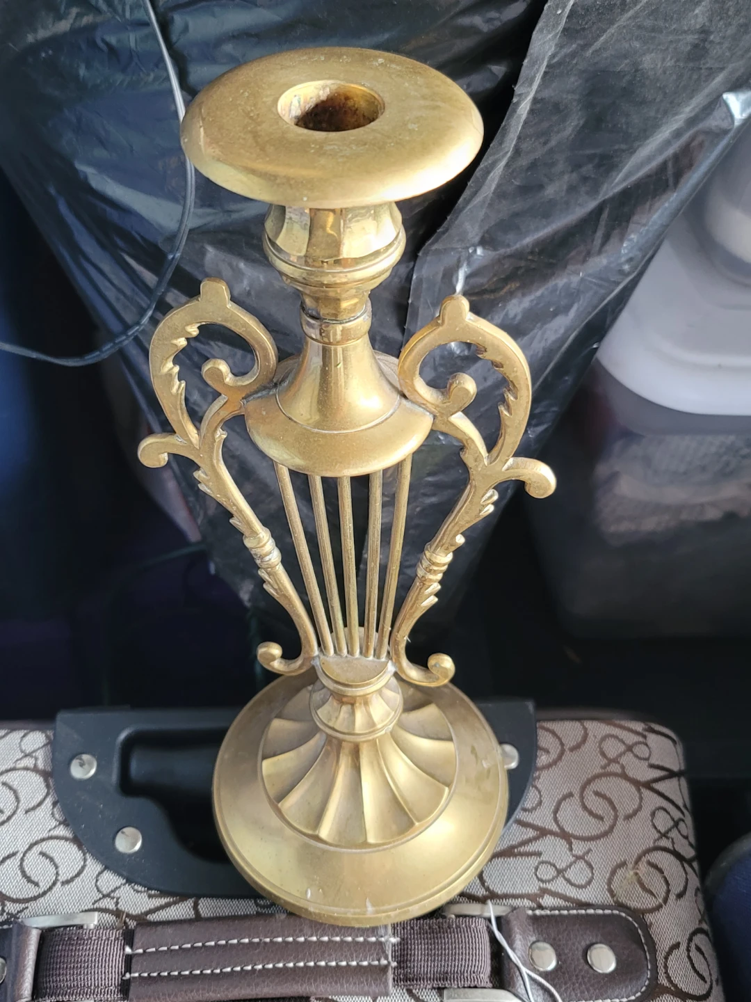 Vintage Brass harp Candlestick Holder