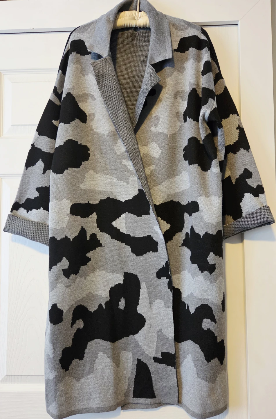Camo Print Knit Open Cardigan