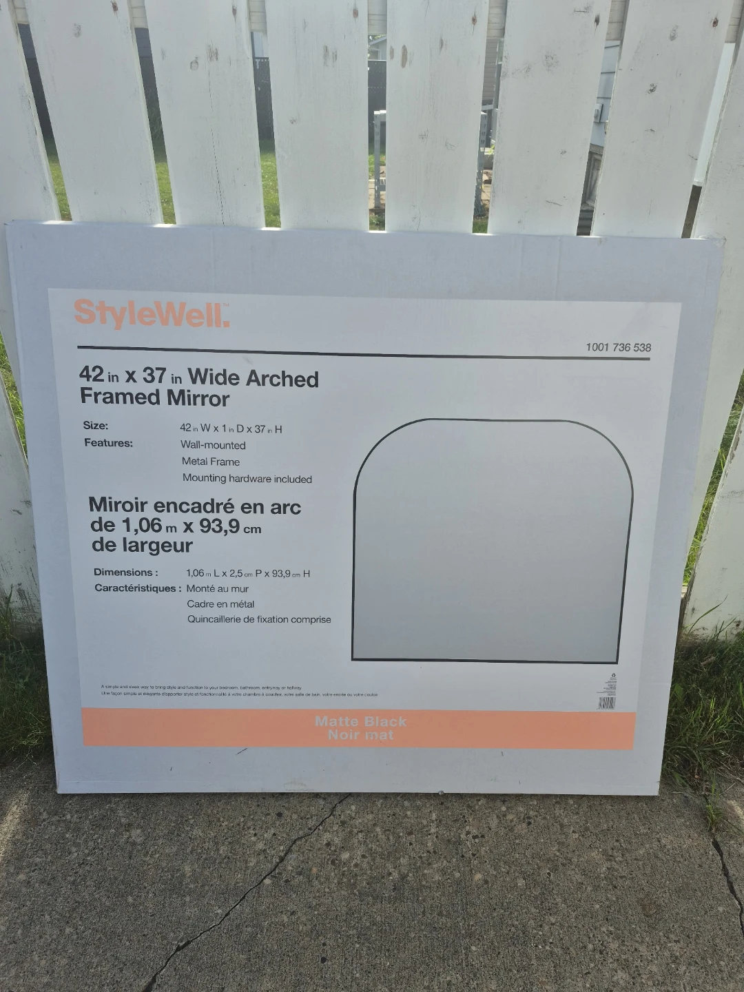 StyleWell Matte Black Arched Framed Mirror
