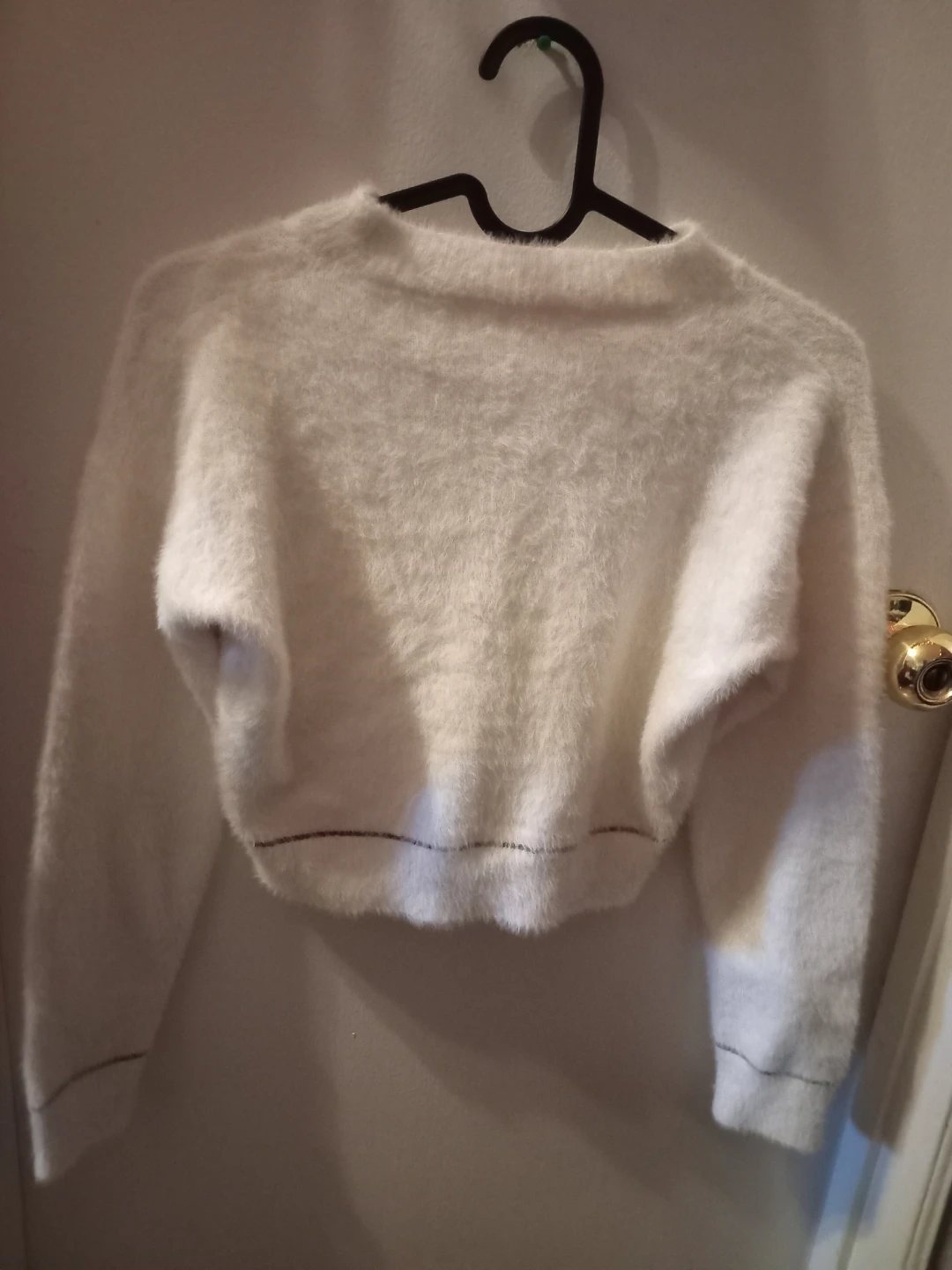White fuzzy long sleeve sweater
