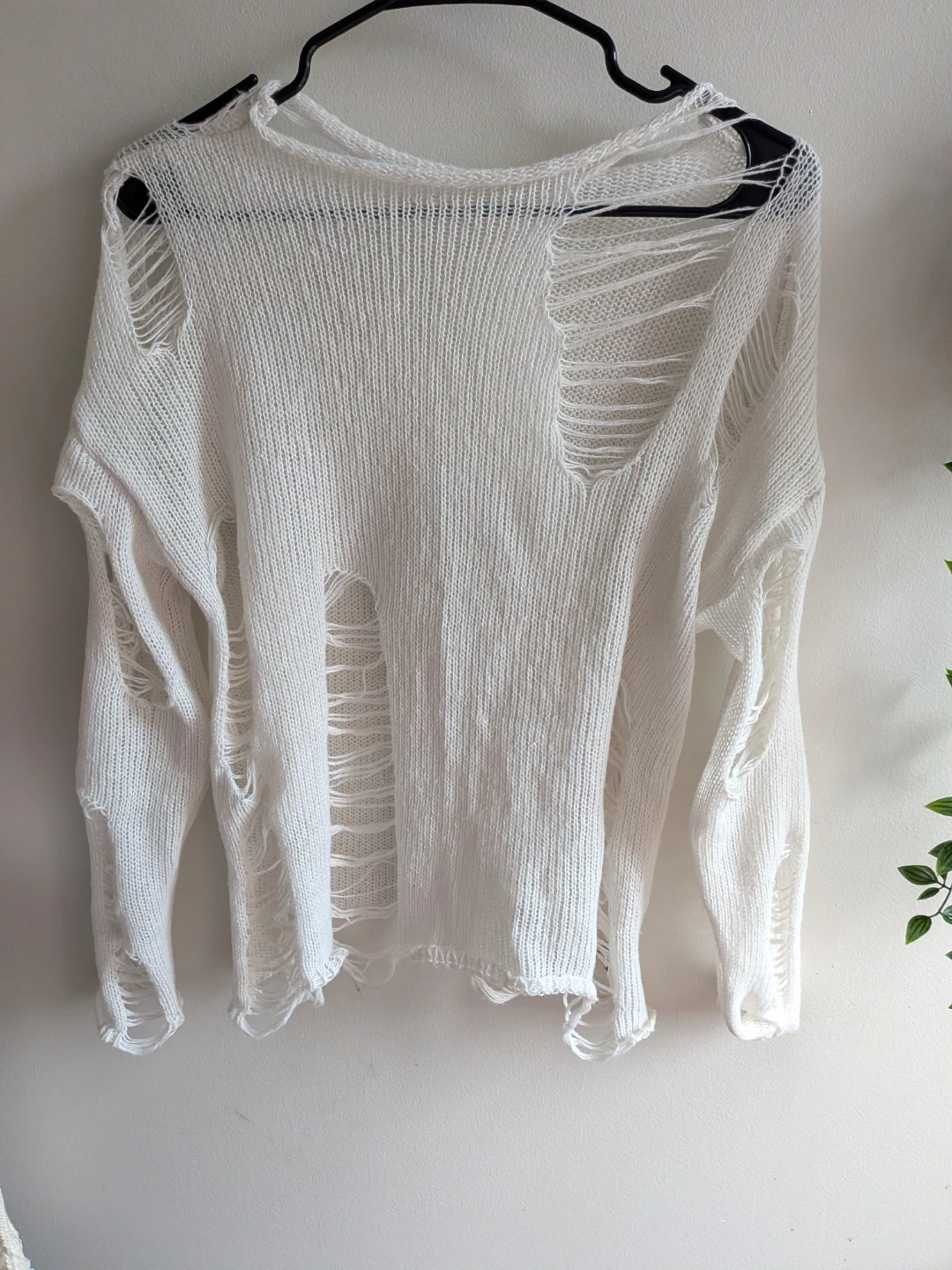 🏈Women's White Distressed Knit Sweater - photo 5