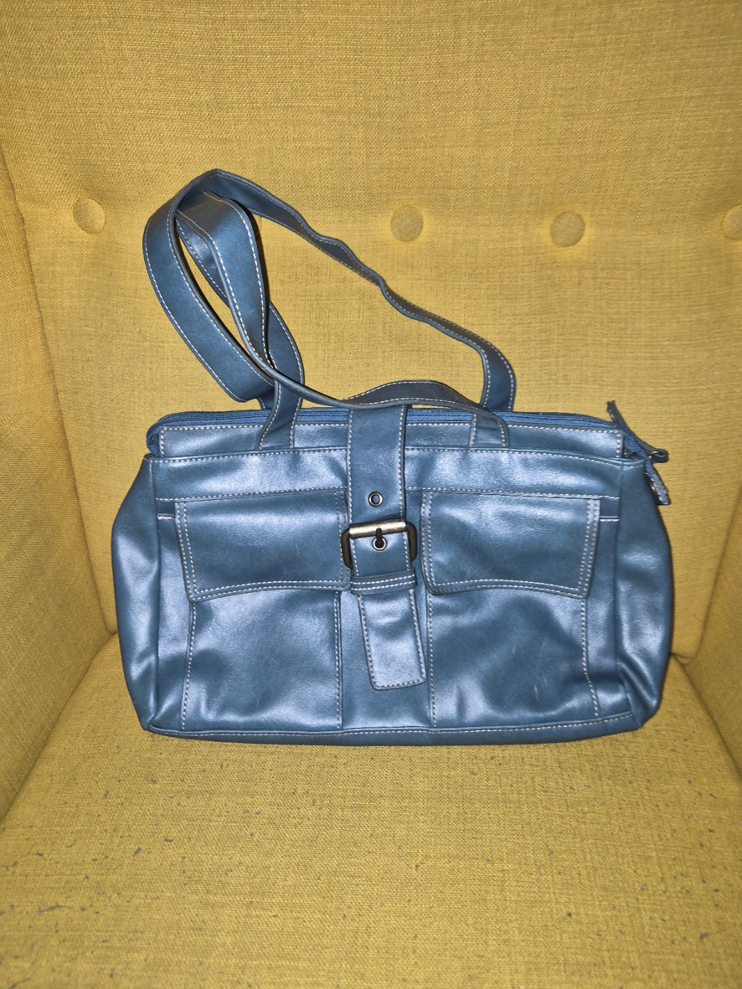 Blue faux leather shoulder bag
