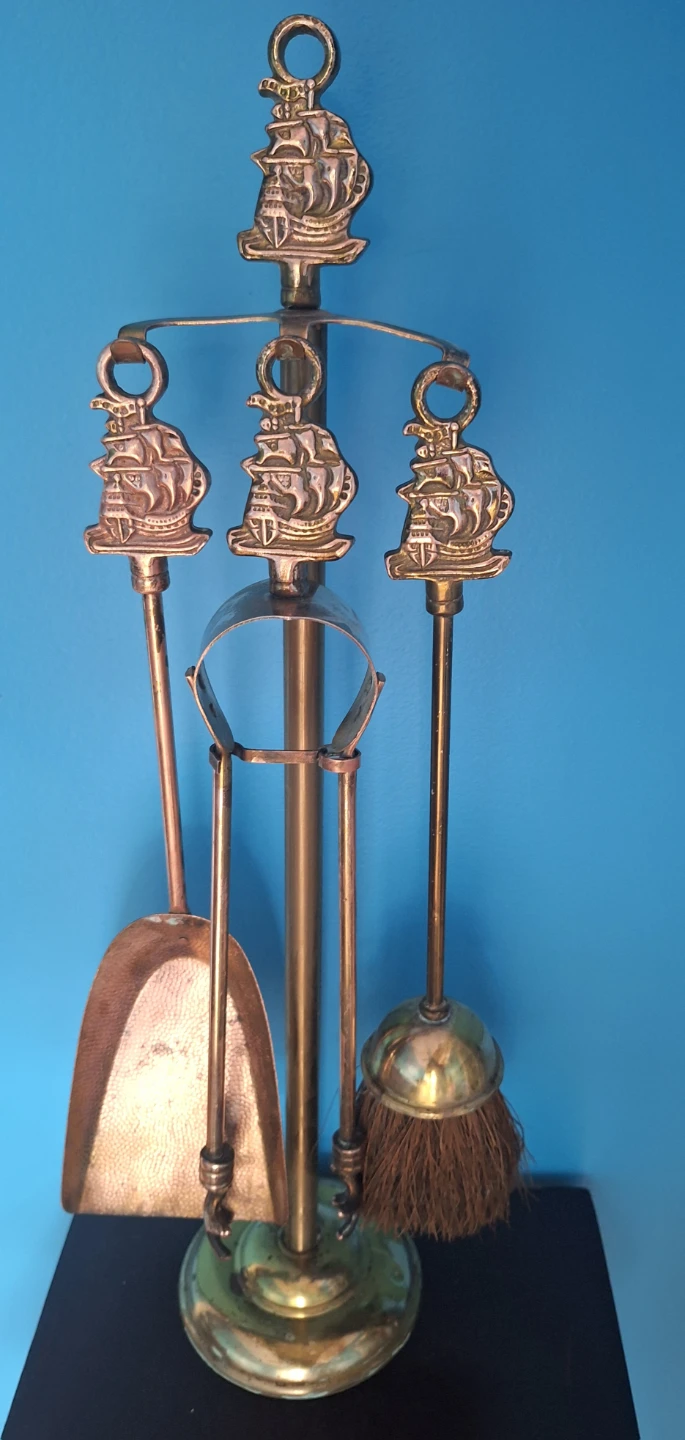 Vintage brass fireplace tool set
