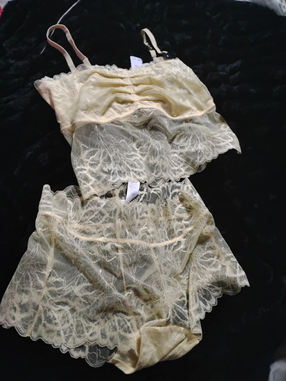 Lingerie Set - Lace Camisole and Shorts