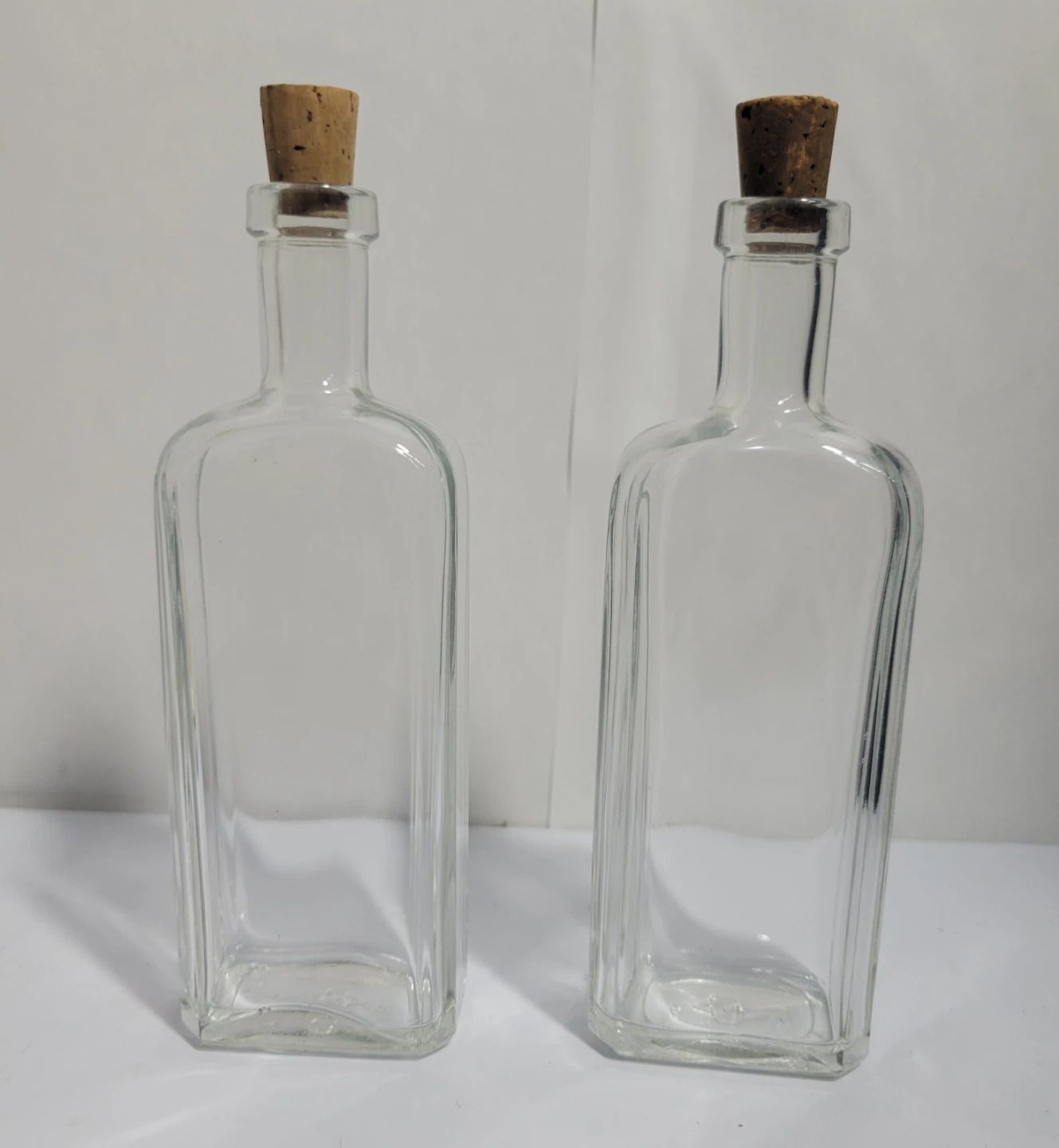 Set of Two Vintage Glass Bottles with Cork Stoppers