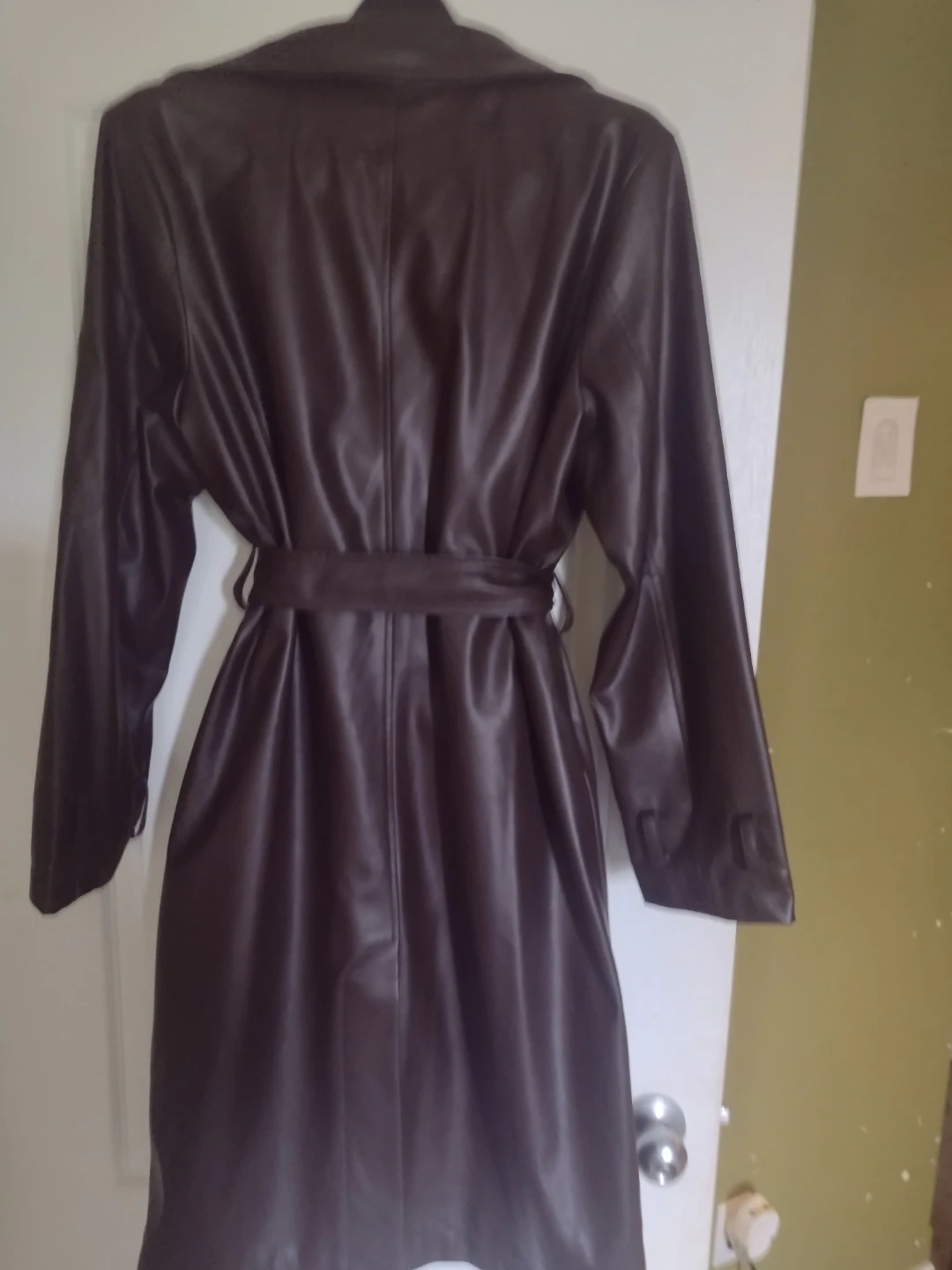 Brown Faux Leather Trench Coat - photo 2