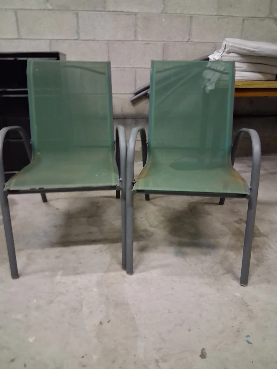 Set of Two Green Patio Chairs