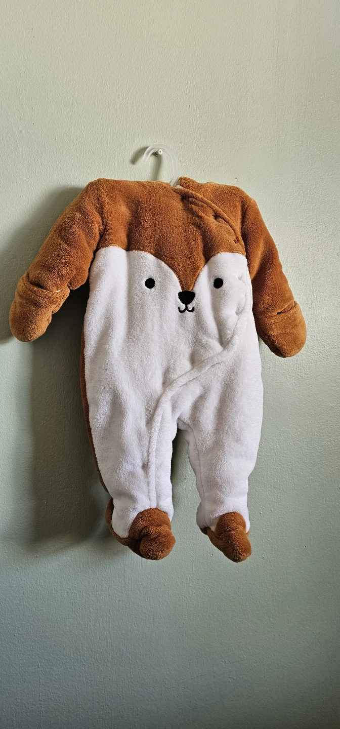 Cute Fox Winter Plush Onesie / Pramsuit (3-6M) - Like New