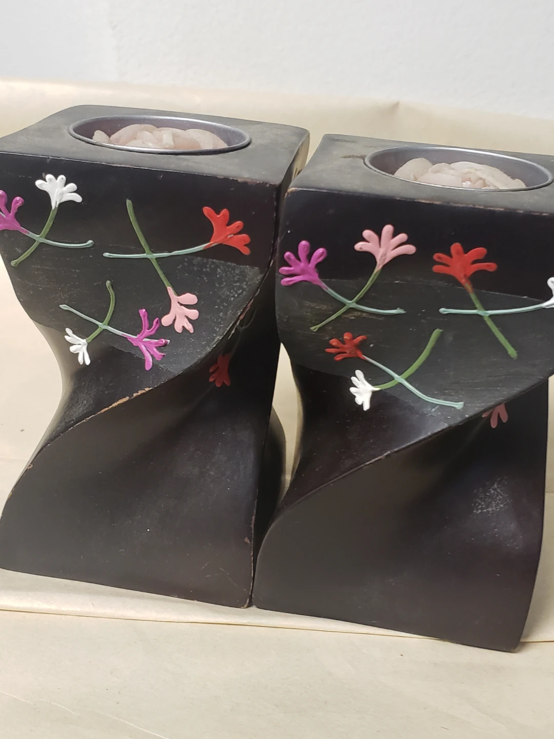 Pair of Gungwah Wood Candle Holders