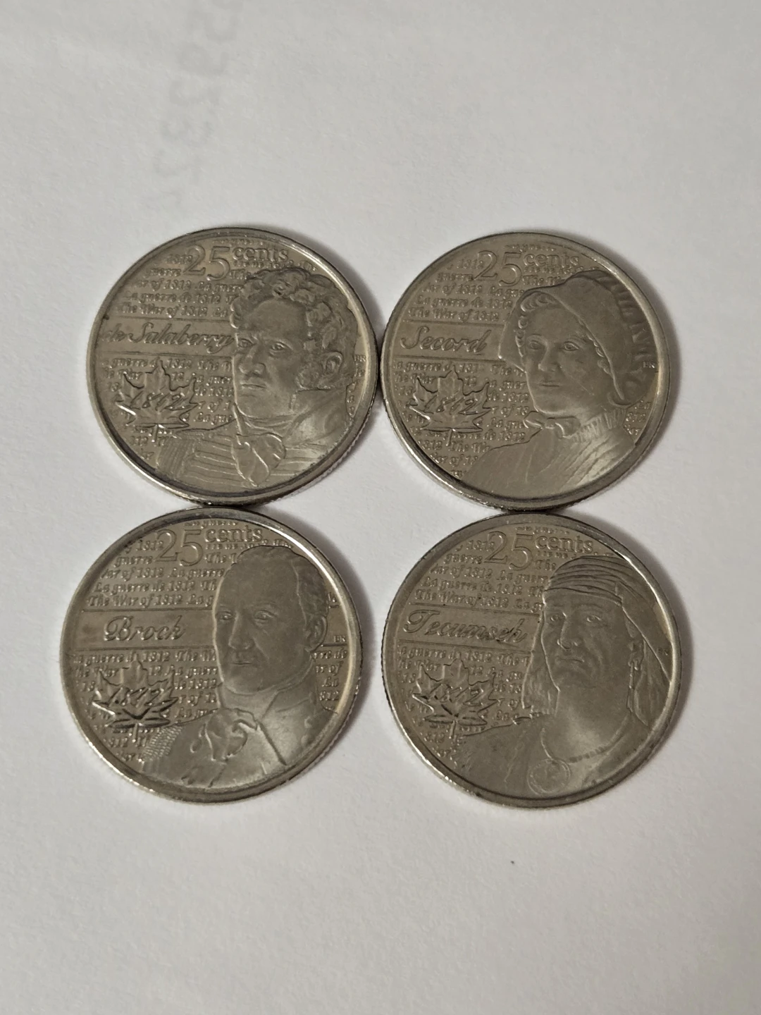 Set of 4 War of 1812 Commemorative 25 Cent Coins