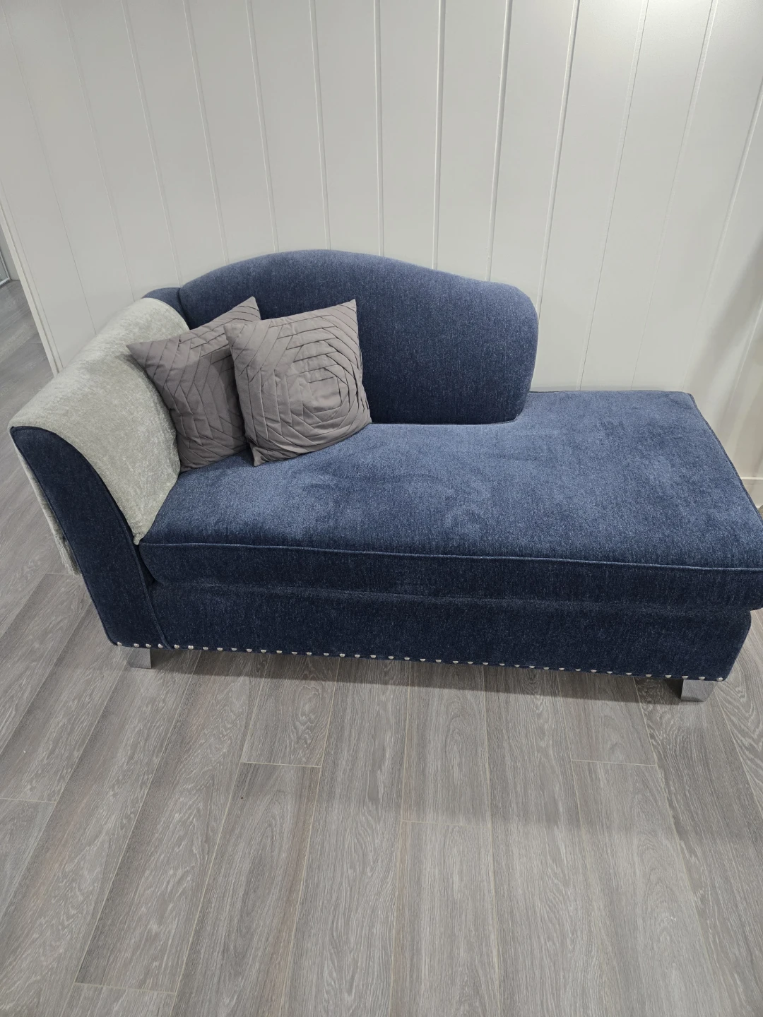 Blue Chaise Lounge with Studded Trim