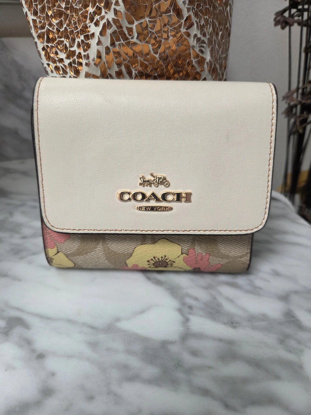 Coach floral leather trifold wallet