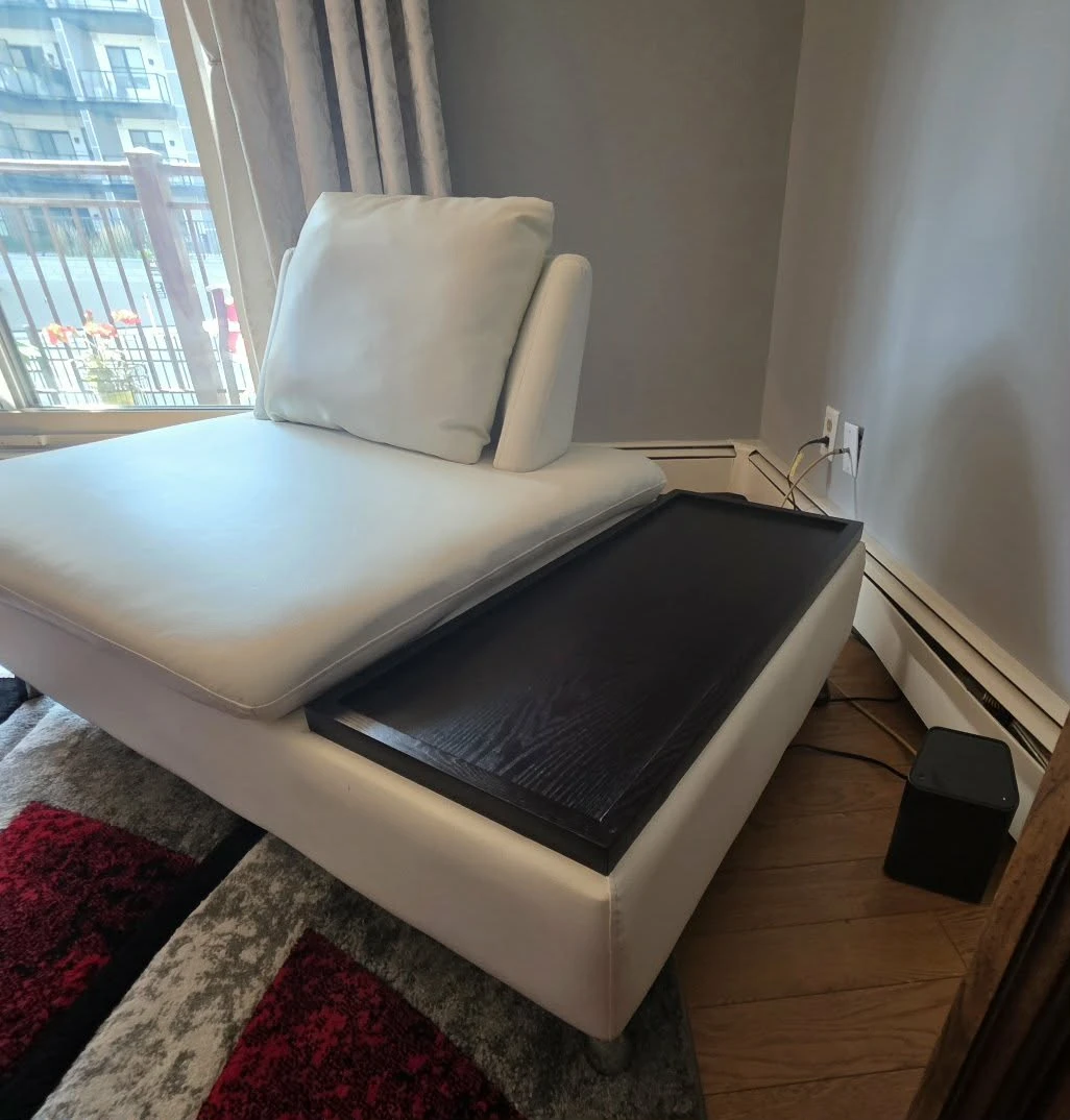 White Faux Leather Chaise Lounge & S-Shape Glass Coffee - photo 2