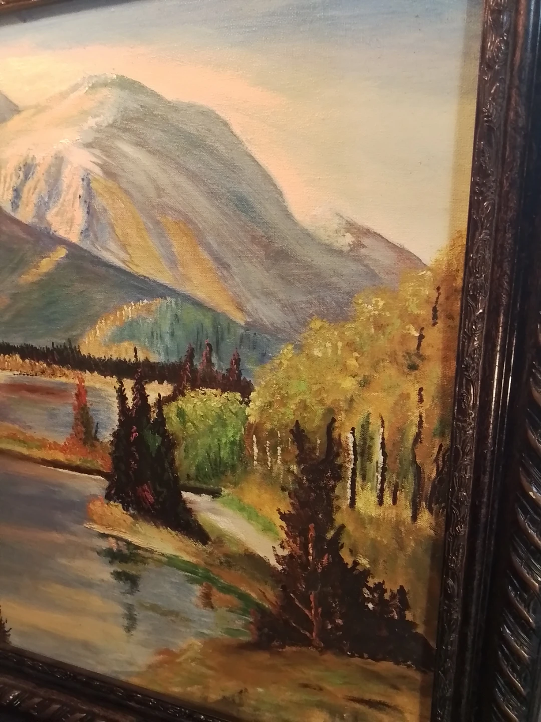 Original 1960s Impressionist Rocky Mountain & Lake Oil Painting - photo 4