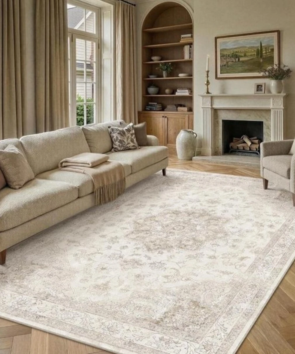 Traditional Beige Floral Area Rug 8×10 Ft Machine Washable - photo 3