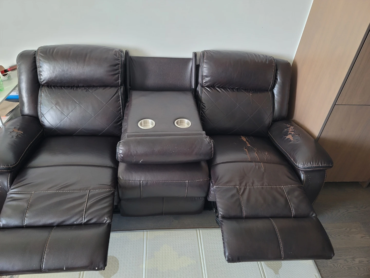 Dark Brown Faux Leather Reclining Sofa - photo 2