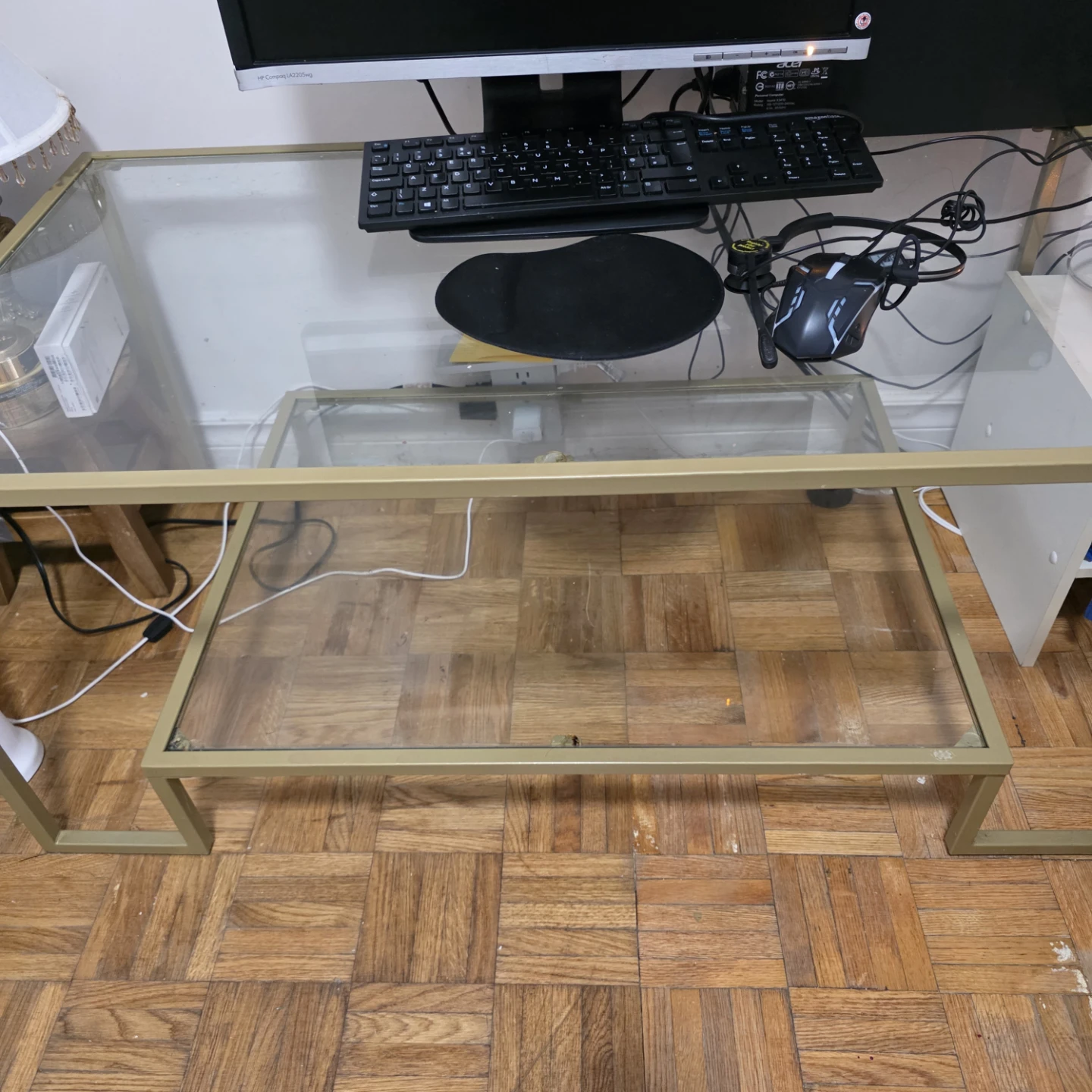 Gold Metal and Glass Coffee Table