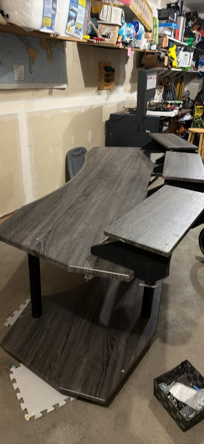 Curved Grey Wood Grain Computer Desk