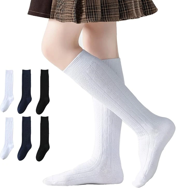 Kids Knee High Cable Knit Socks Set