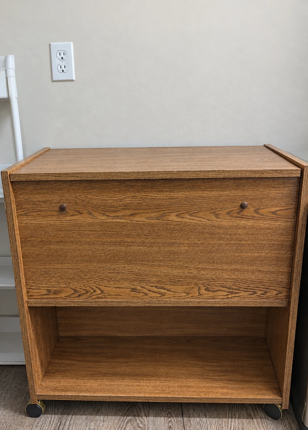 Mobile Wood Grain Storage Chest with Open Shelf