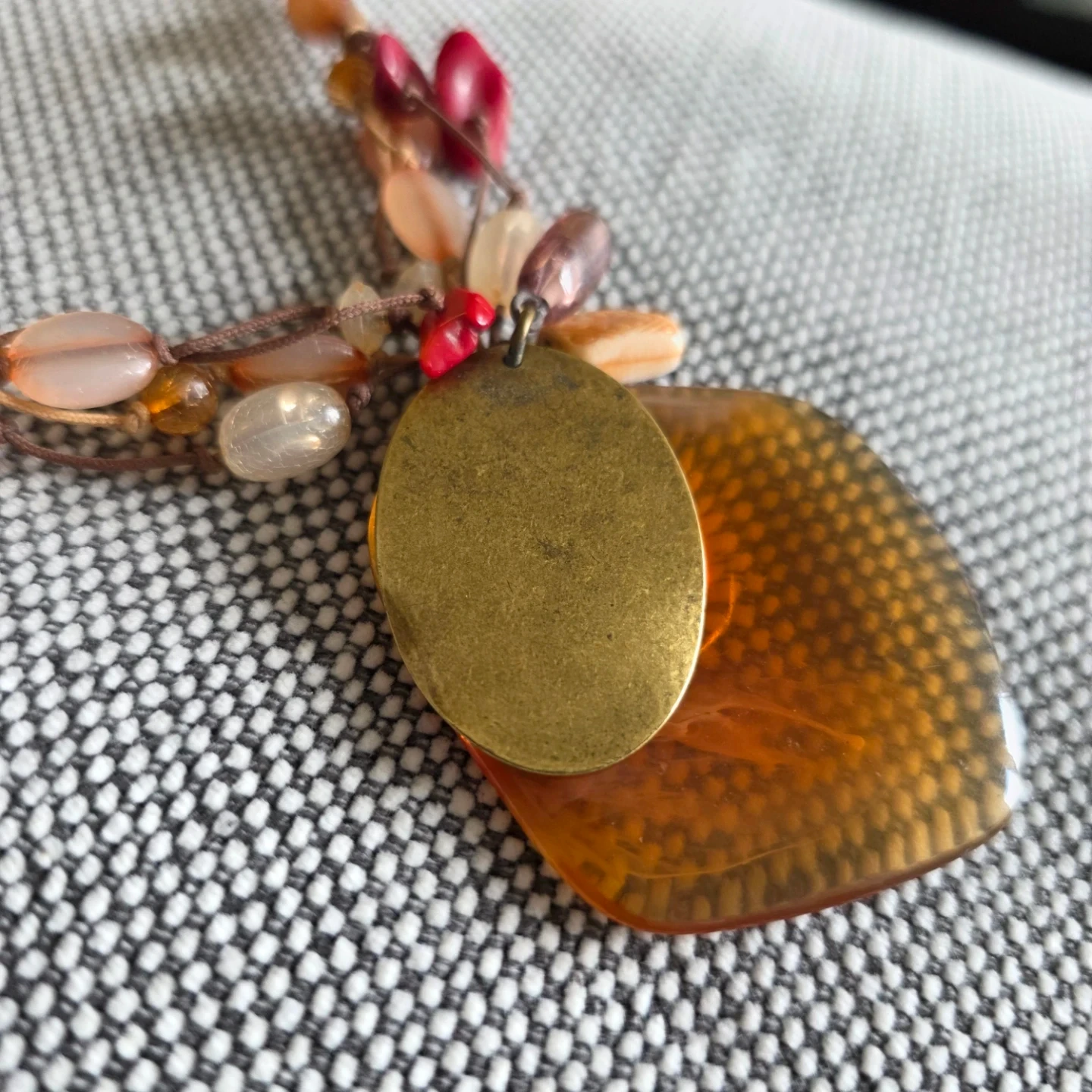 Vintage Beaded Necklace with Orange Pendant - photo 2