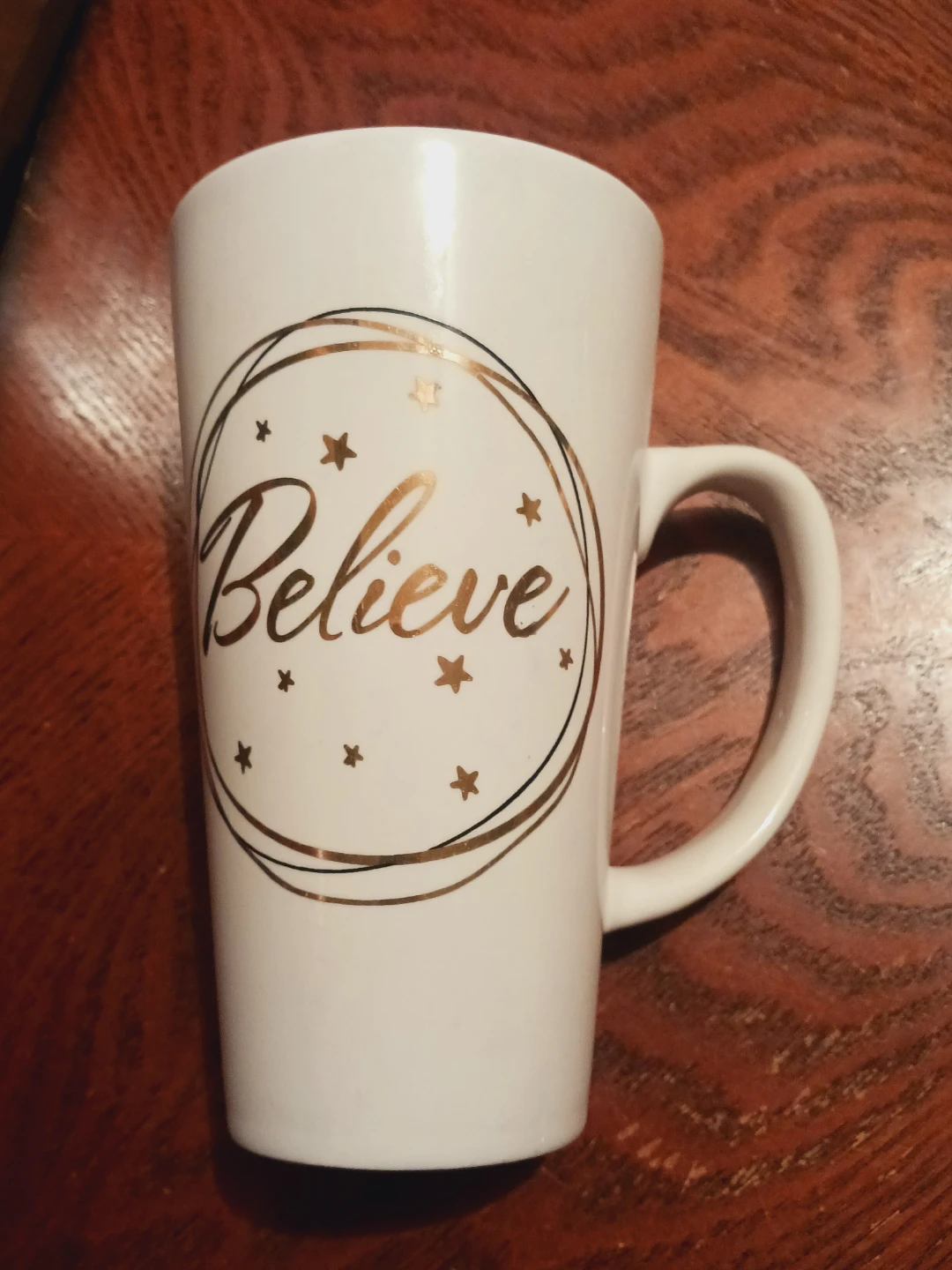 New !! "Believe" Tall White Ceramic Mug
