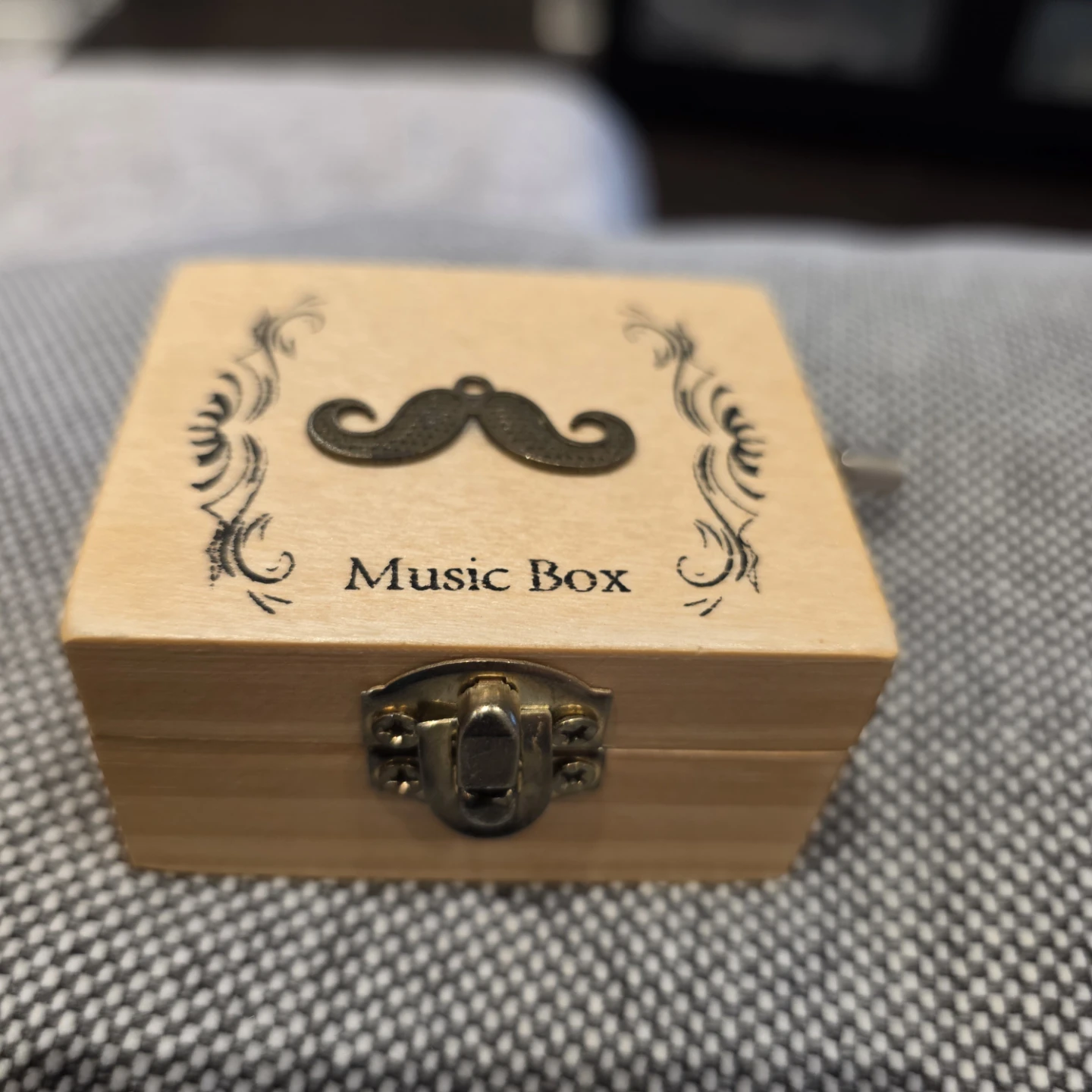 Wooden Music Box with Mustache Design