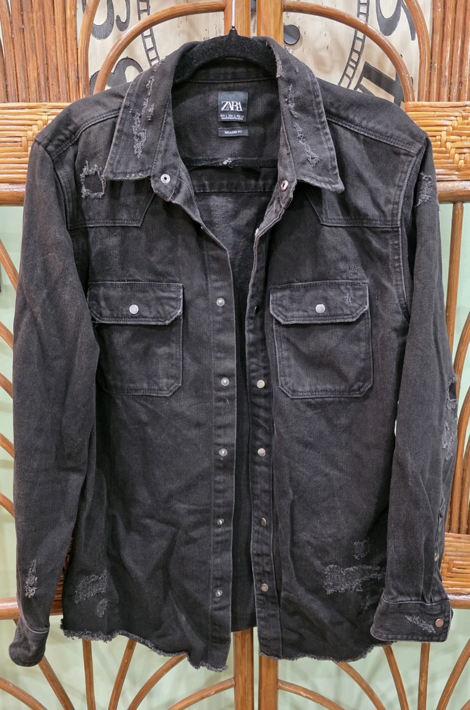 ZARA Black Distressed Men's Denim Jacket