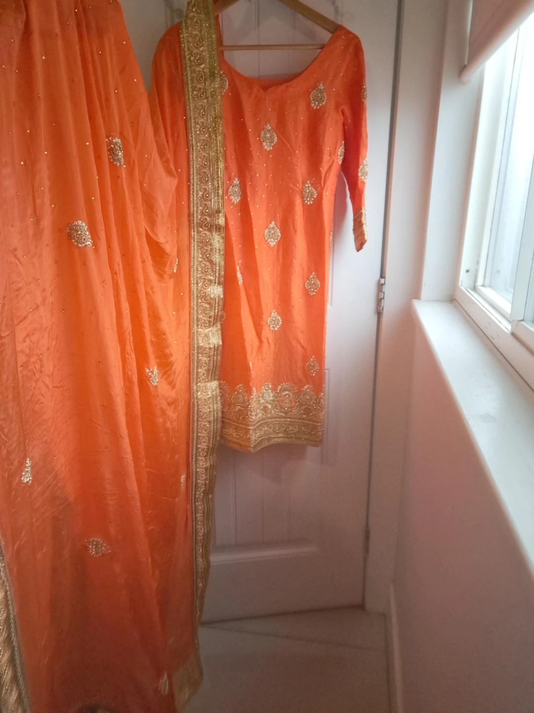 Orange Embroidered Indian Suit with Dupatta - photo 3