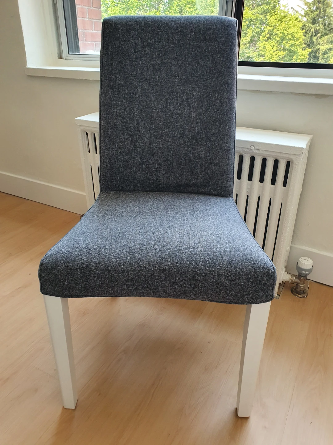 IKEA Grey Fabric Dining Chair with White Legs